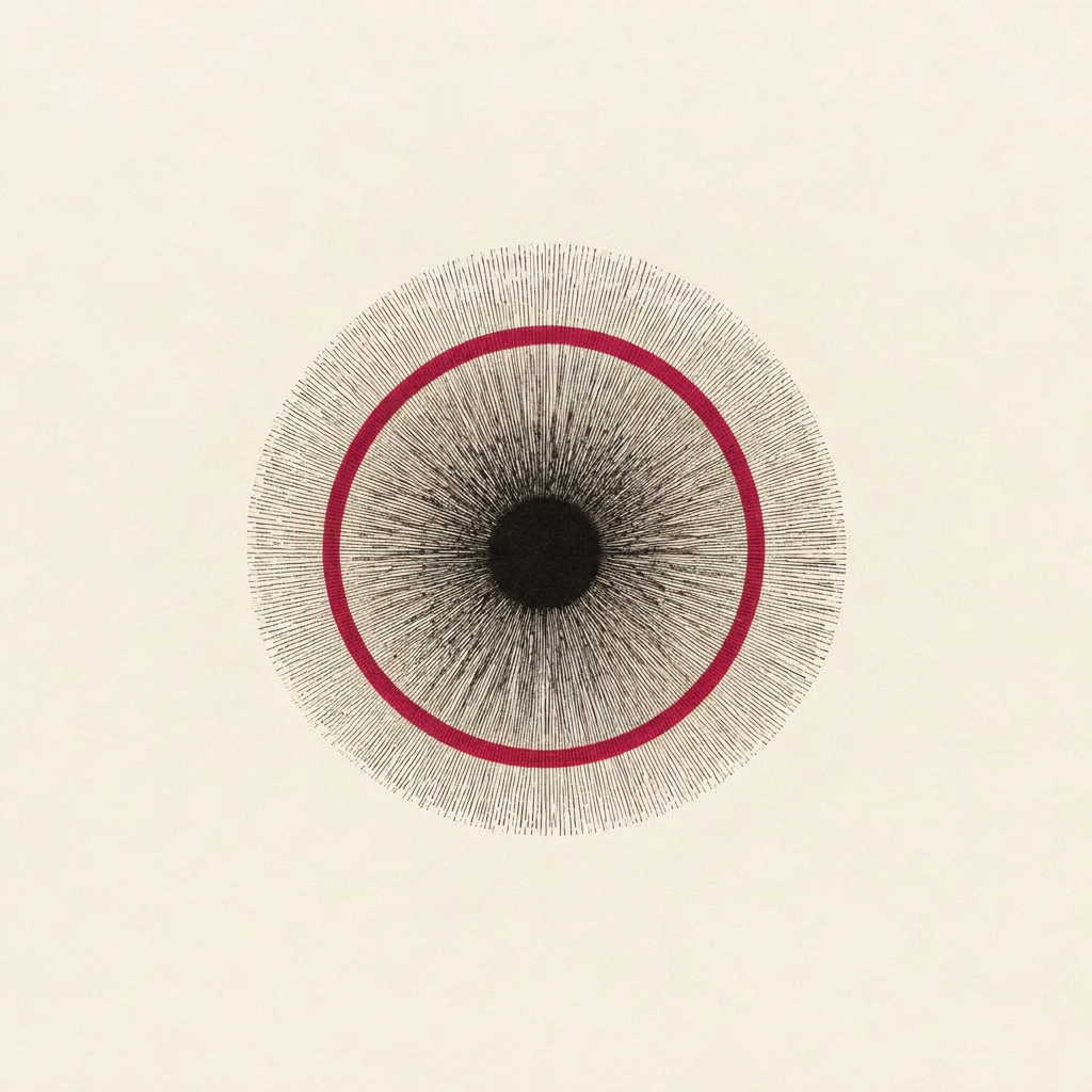 Ink-drawn iris with a raspberry-pink ring